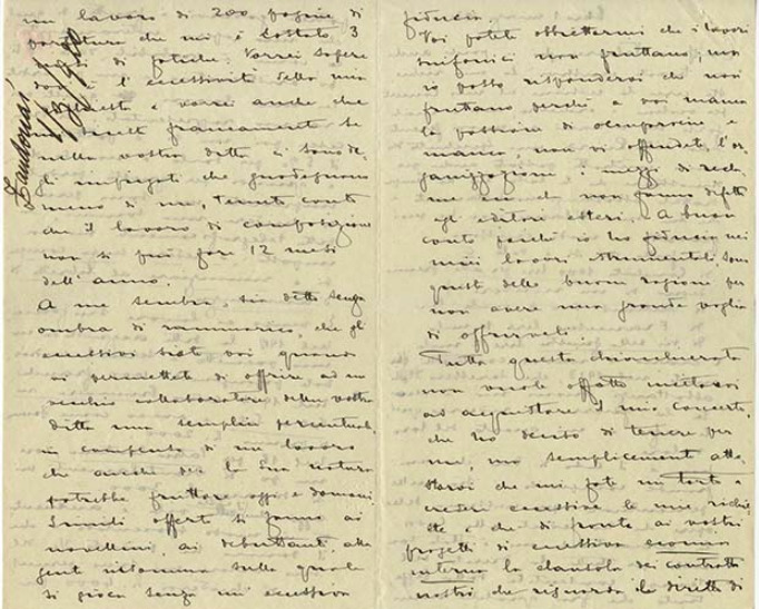 Lettre de Riccardo Zandonai à Renzo Valcarenghi, 1920-3-1 Lettre de Riccardo Zandonai à Renzo Valcarenghi, 1920-3-1