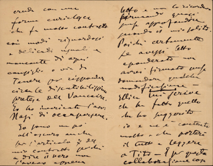 Lettre de Giacomo Puccini à Giulio Ricordi, 1907-8-8