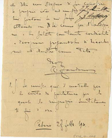 Lettre de Riccardo Zandonai à Giulio Ricordi, 1910-2-27
