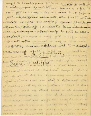 Lettre de Riccardo Zandonai aux Editions Ricordi, 1930-9-11