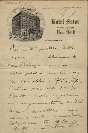 Lettre de Giacomo Puccini à Tito II Ricordi, 1906-2-18