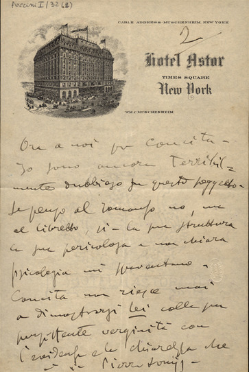 Lettre de Giacomo Puccini à Giulio Ricordi, 1907-2-18