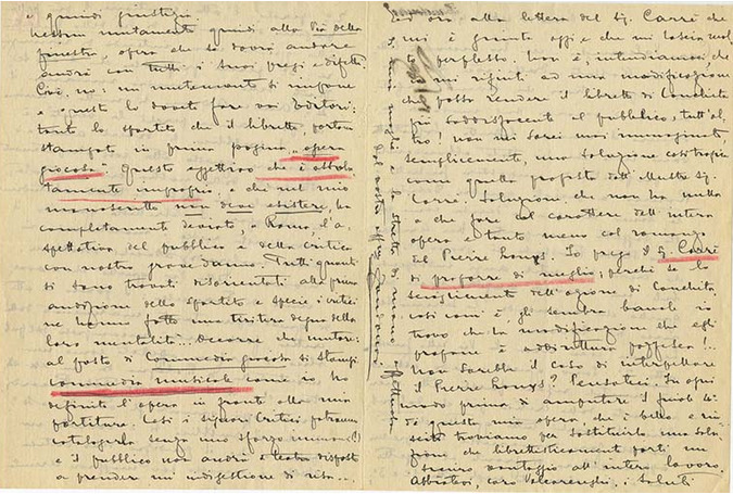 Lettre de Riccardo Zandonai à Renzo Valcarenghi, 1920-2-13 Lettre de Riccardo Zandonai à Renzo Valcarenghi, 1920-2-13
