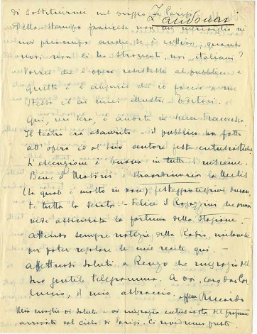 Lettre de Riccardo Zandonai à Carlo Clausetti, 1929-3-14 Lettre de Riccardo Zandonai à Carlo Clausetti, 1929-3-14