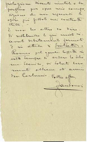 Lettre de Riccardo Zandonai à Renzo Valcarenghi, 1920-3-1 Lettre de Riccardo Zandonai à Renzo Valcarenghi, 1920-3-1