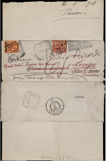 Lettre de Giacomo Puccini à Tito Ricordi, 1906-8-13