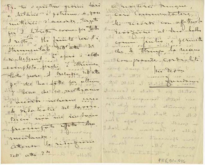Lettre de Riccardo Zandonai à Tito II Ricordi, 1912-1-27