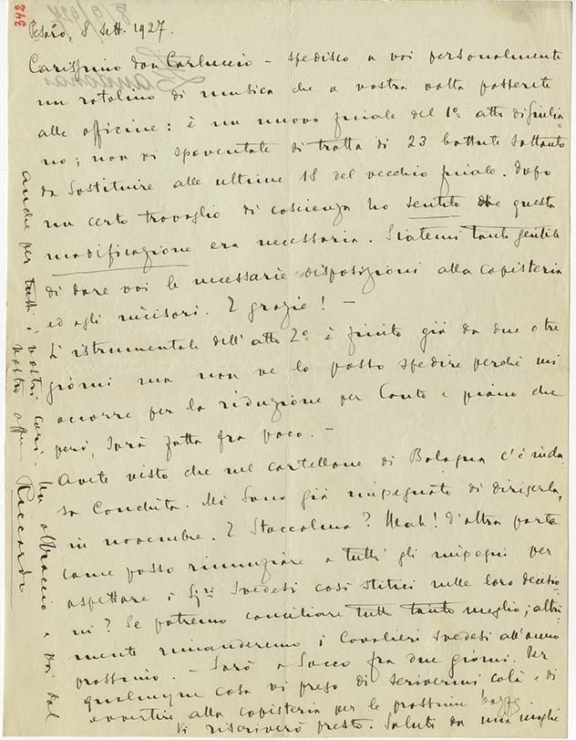 Lettre de Riccardo Zandonai à Carlo Clausetti 1927-9-8