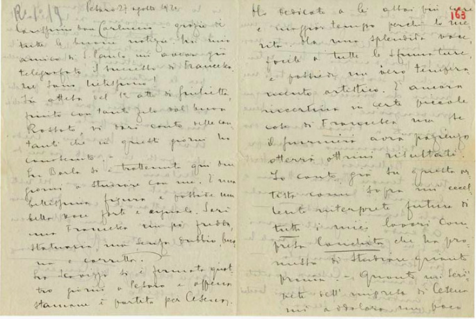 Lettre de Riccardo Zandonai à Carlo Clausetti, 1920-8-27 Lettre de Riccardo Zandonai à Carlo Clausetti, 1920-8-27