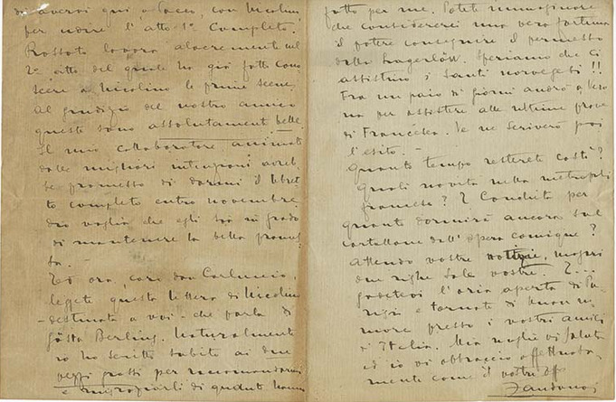 Lettre de Riccardo Zandonai à Carlo Clausetti, 1920-11-5 Lettre de Riccardo Zandonai à Carlo Clausetti, 1920-11-5