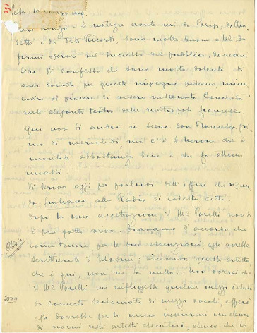Lettre de Riccardo Zandonai à Renzo Valcarenghi, 1929-3-10