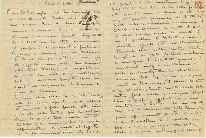 Lettre de Riccardo Zandonai à Renzo Valcarenghi, 1920-2-13 Lettre de Riccardo Zandonai à Renzo Valcarenghi, 1920-2-13