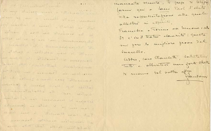 Lettre de Riccardo Zandonai à Carlo Clausetti, 1918-1-23 Lettre de Riccardo Zandonai à Carlo Clausetti, 1918-1-23