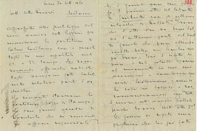 Lettre de Riccardo Zandonai aux Editions Ricordi, 1920-9-22 Lettre de Riccardo Zandonai aux Editions Ricordi, 1920-9-22