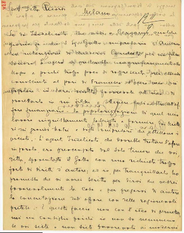 Lettre de Riccardo Zandonai aux Editions Ricordi, 1930-9-11