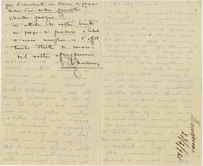 Lettre de Riccardo Zandonai à Carlo Clausetti, 1920-2-23 Lettre de Riccardo Zandonai à Carlo Clausetti, 1920-2-23