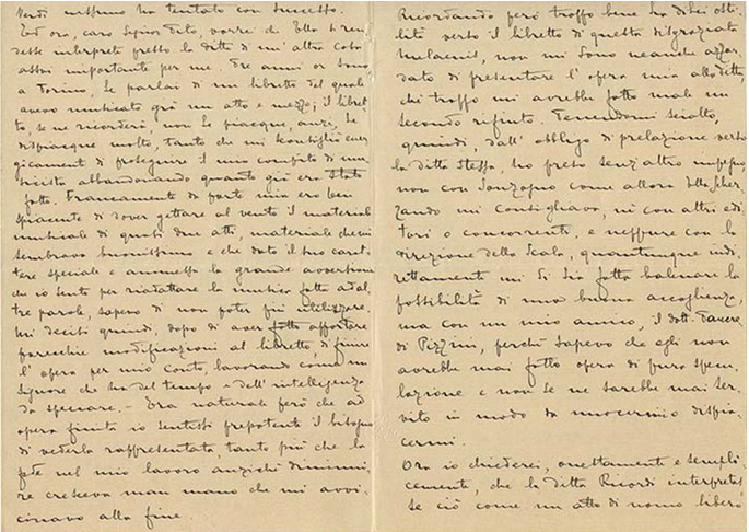 Lettre de Riccardo Zandonai à Tito II Ricordi, 1911-5-9 Lettre de Riccardo Zandonai à Tito II Ricordi, 1911-5-9