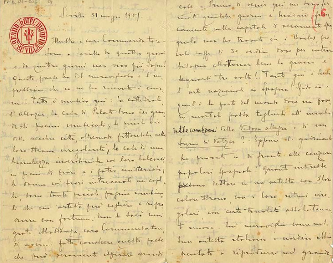 Lettre de Riccardo Zandonai à Giulio Ricordi, 1909-5-11