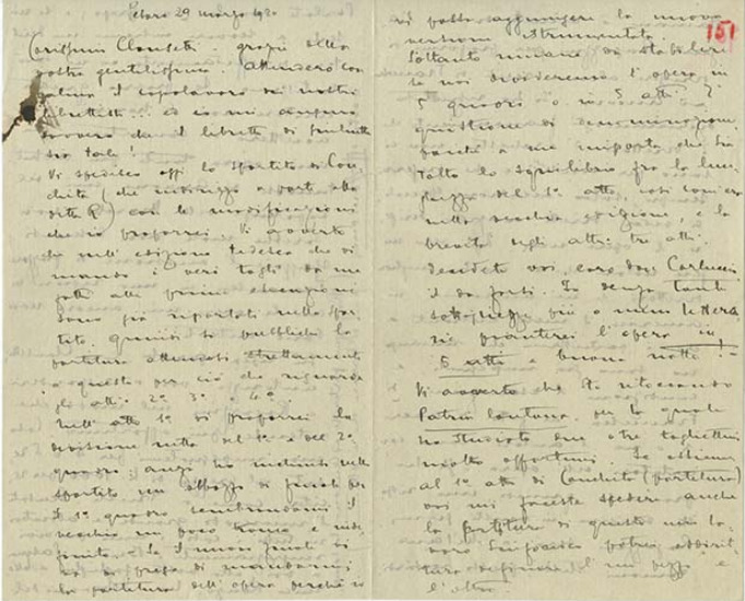 Lettre de Riccardo Zandonai à Carlo Clausetti, 1920-3-29 Lettre de Riccardo Zandonai à Carlo Clausetti, 1920-3-29