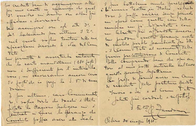 Lettre de Riccardo Zandonai à Giulio Ricordi, 1910-5-30