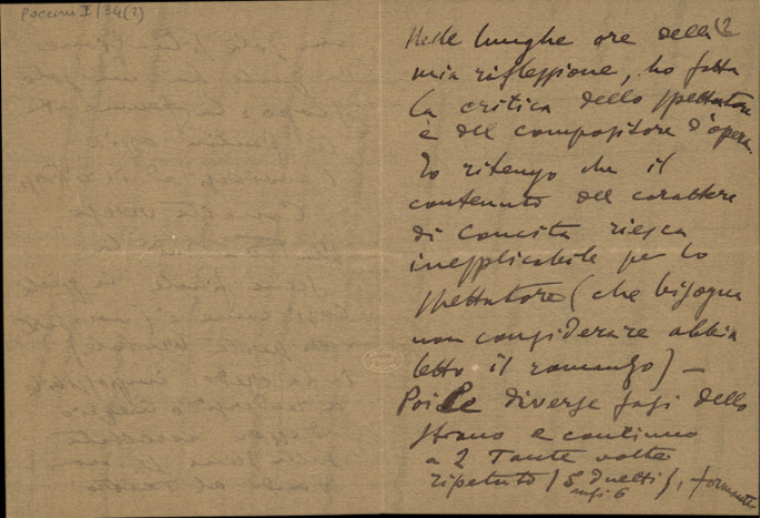 Lettre de Giacomo Puccini à Giulio Ricordi, 1907-4-11
