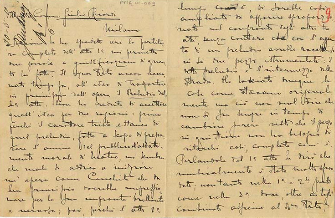 Lettre de Riccardo Zandonai à Giulio Ricordi, 1910-5-30