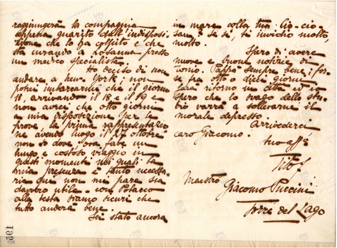 Lettre de Tito Ricordi à Giacomo Puccini, 1911-2-29 Lettre de Tito Ricordi à Giacomo Puccini, 1911-2-29