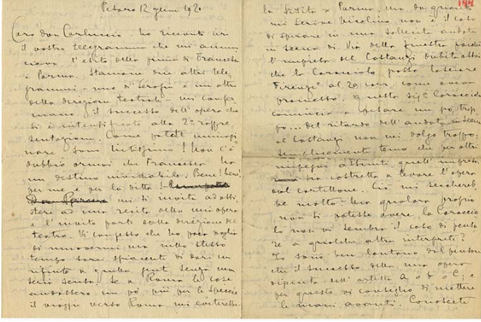 Lettre de Riccardo Zandonai à Carlo Clausetti, 1920-1-12 Lettre de Riccardo Zandonai à Carlo Clausetti, 1920-1-12