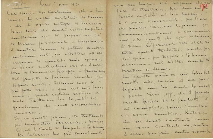 Lettre de Riccardo Zandonai à Carlo Clausetti, 1920-11-5 Lettre de Riccardo Zandonai à Carlo Clausetti, 1920-11-5