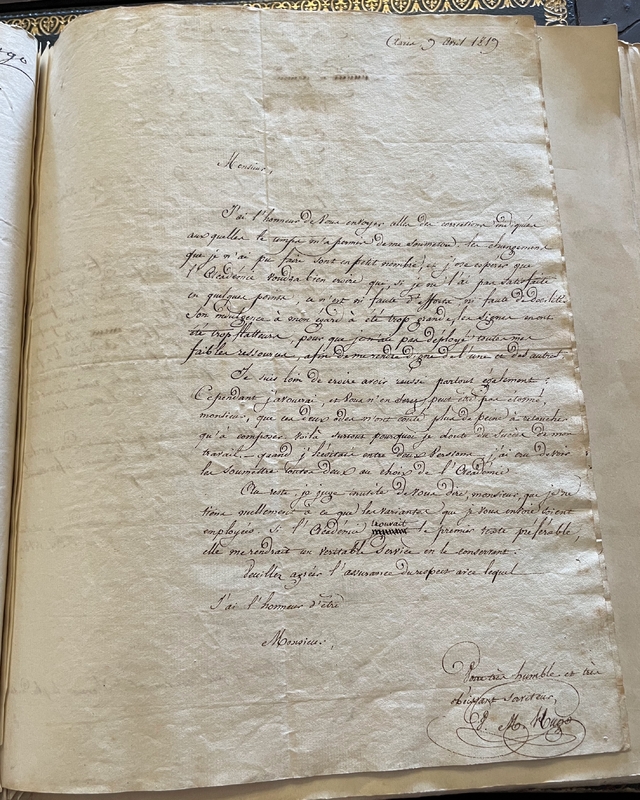Lettre de V. Hugo à Mr Pinaud, Paris, 9 avril 1819