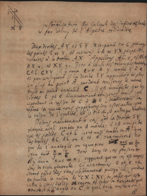 Justification du Calcul des infinitesimales par celuy de l&#039;Algebre ordinaire (Transcription test n. 1)