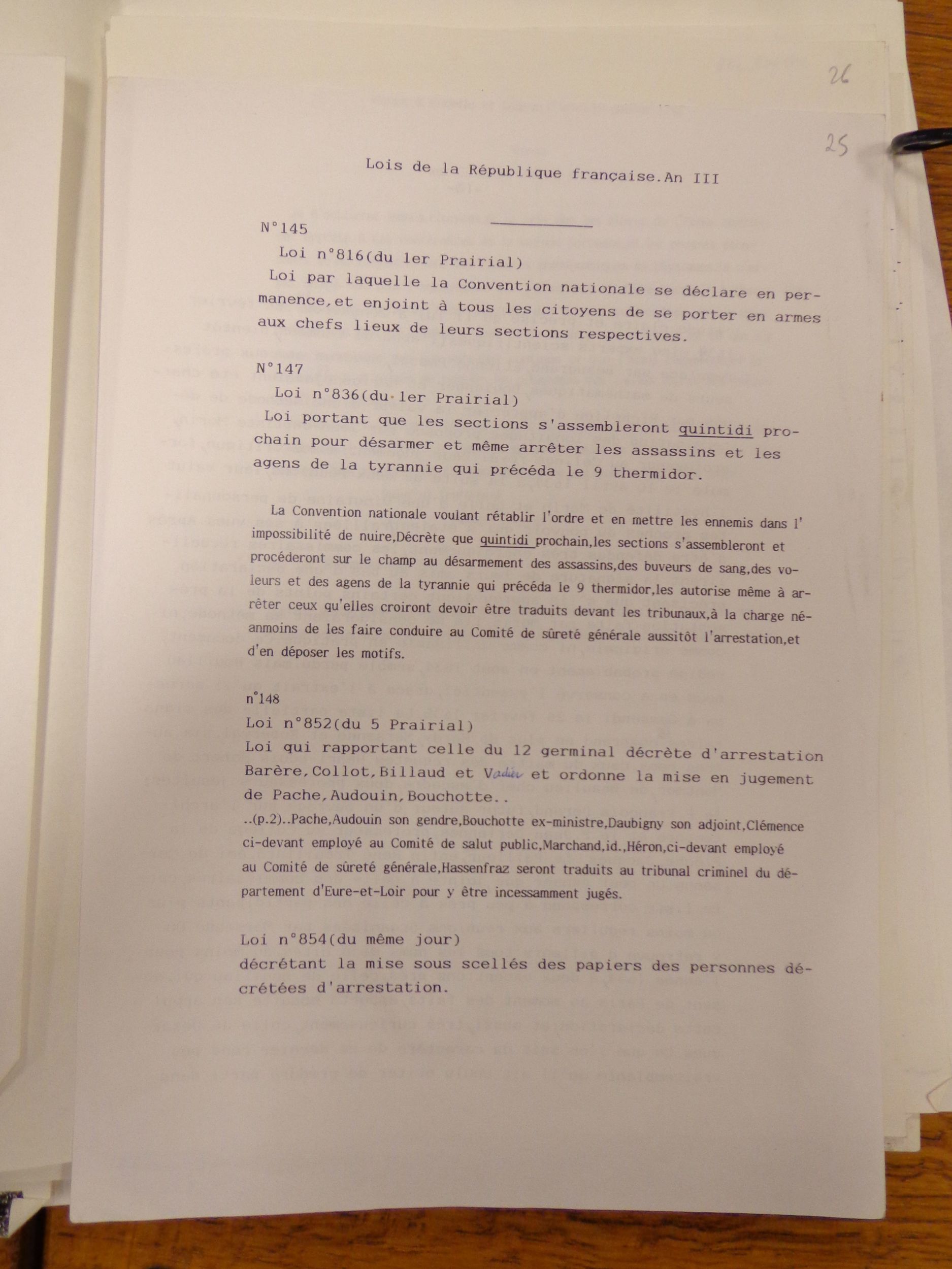 Transcription de la loi de la République française an III