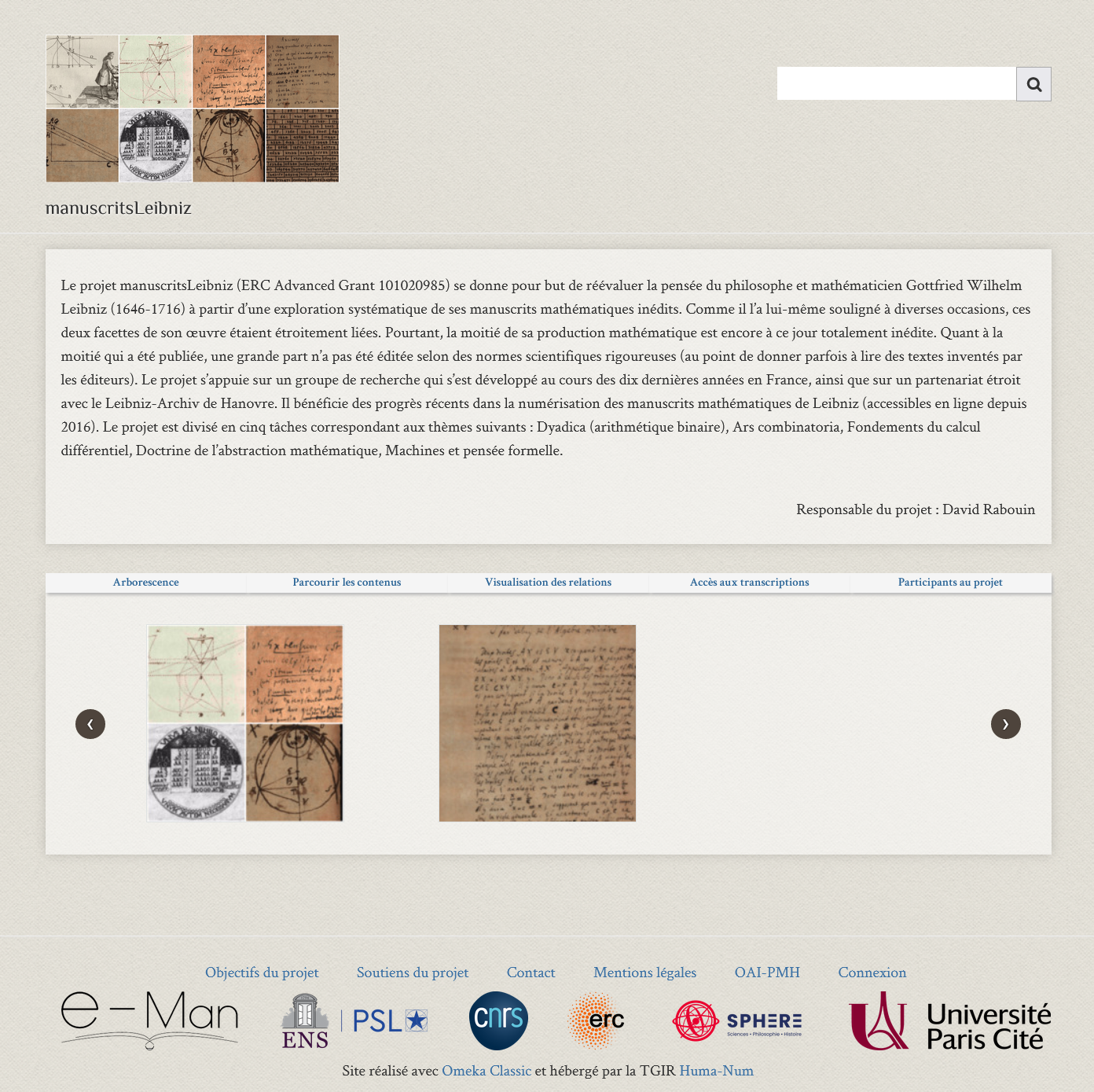 This is the homepage of the EMAN website called ManuscritsLeibniz