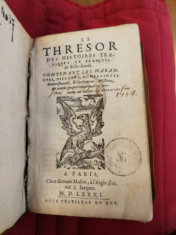 Page de titre 1581 Gervais Mallot Trésor des histoires tragiques Page de titre 1581 Gervais Mallot Trésor des histoires tragiques